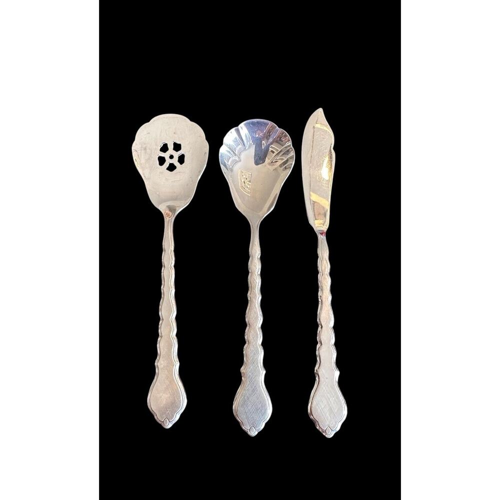Oneida Community Cello Butter Knife, Sugar Spoon, Jelly Server (J)